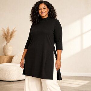 Stretch Jersey Knit Mock Neck Long Top-XL MSRP $168